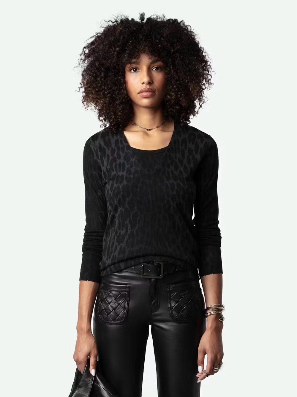 Zadig & Voltaire Rivy Leopard-Print V-Neck Sweater. Size S